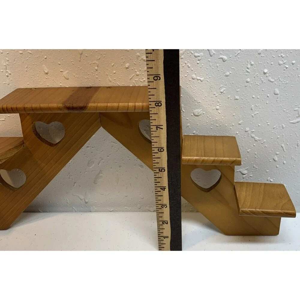 Wooden Floating Stair Step Shelf Wood Curio Hearts Rustic Farmhouse